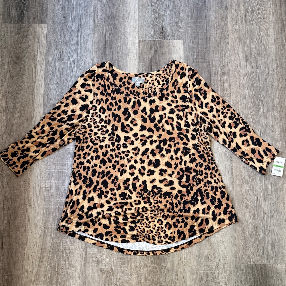 JM Collection Animal Print Top in Black and Tan